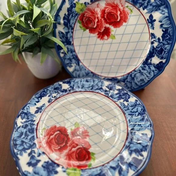 💐 Pioneer Woman Heritage Floral Rose 4 Dinner Plates - Picture 12 of 13